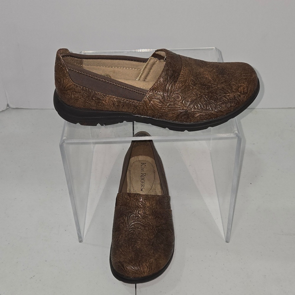 Kim Rogers Elmay Brown Tooled Embossed Loafers Slip On Shoes Womens 6M AC636